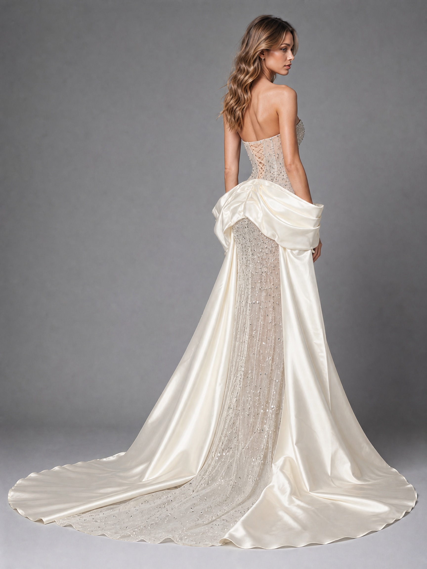 Silver White Statement Evening Gown — side or back view (source SKU-060) — reviewed generated product image