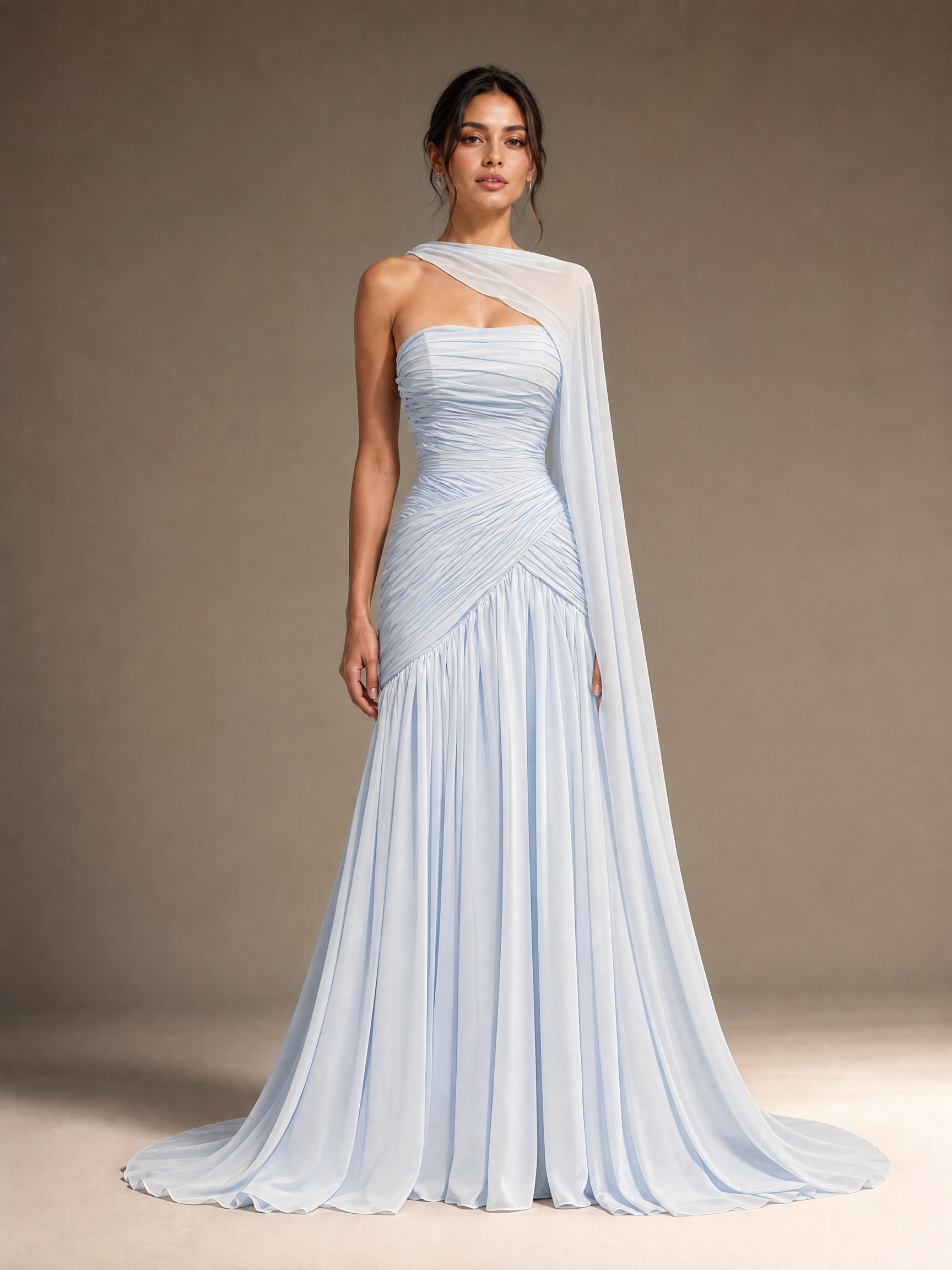 White Statement Evening Gown — front full-length hero view (source SKU-103) — reviewed generated product image