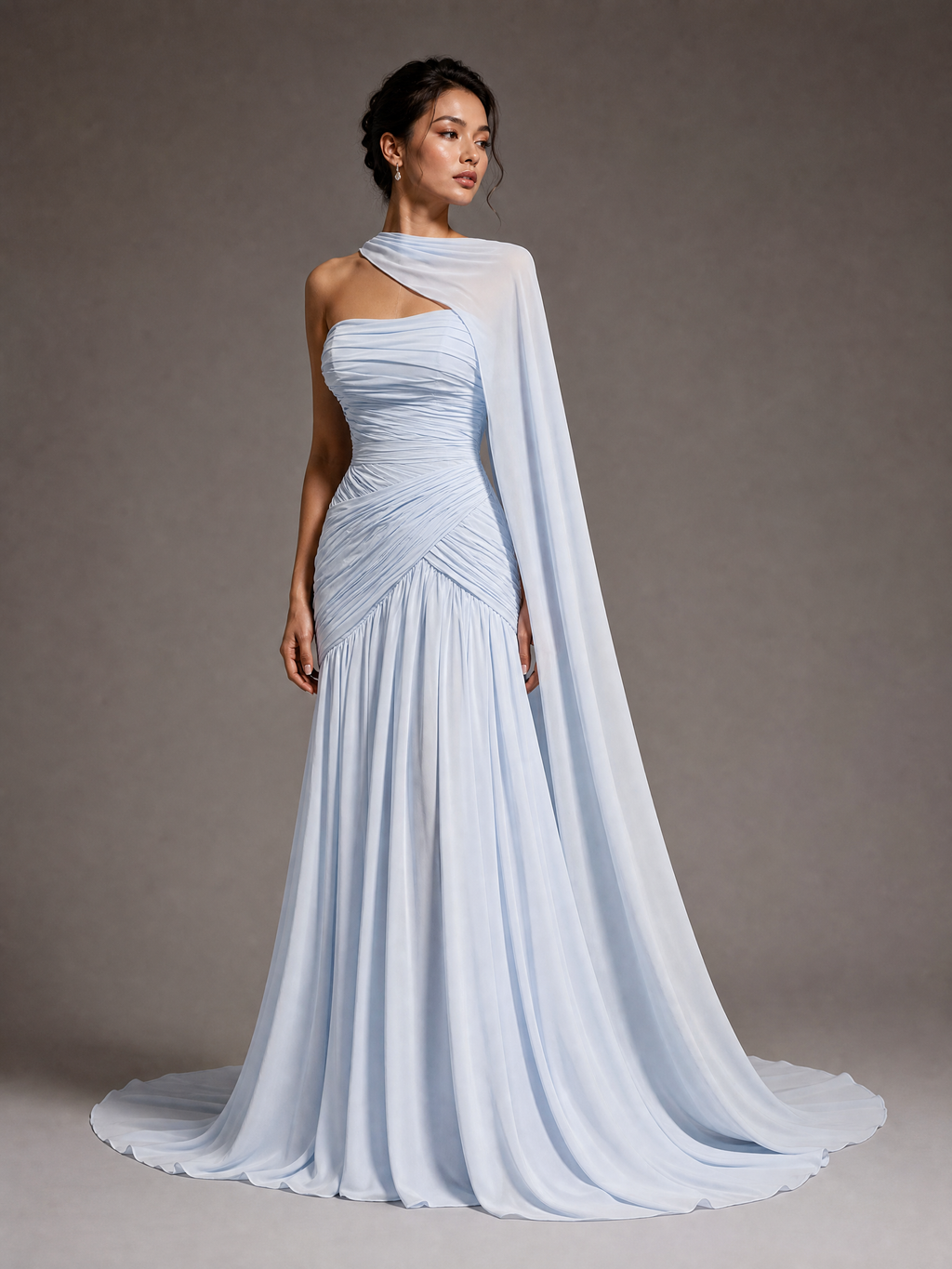 White Statement Evening Gown — three-quarter view (source SKU-103) — reviewed generated product image