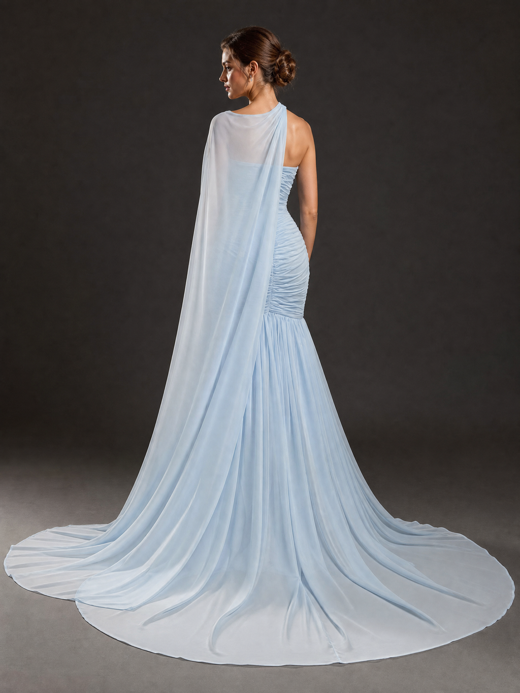 White Statement Evening Gown — side or back view (source SKU-103) — reviewed generated product image